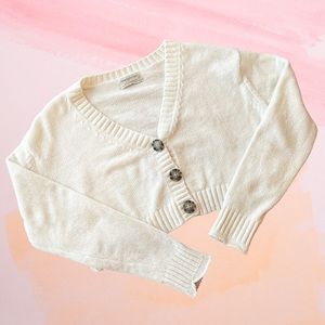 Urban Outfitters Maura Chenille Cropped Boxy Cardigan in Cream Women's Medium